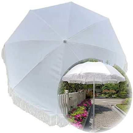 YFZNWHX Parasol 140cm Blanc Mode Vintage Parasol De Maison, Parasol Pliant Inclinable Et Portable, Parasol D'extérieur pour Patio, Parasol De Jardin avec Glands (sans Base)