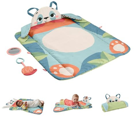 Fisher-Price Planet Friends Alfombra Panda 3 en 1 Manta de actividades, recién nacido, fabricado con un 90% de plástico reciclado y embalaje certificado FSC, (HKD65)