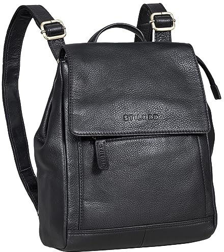 STILORD Allegra Elegante Rucksack Handtasche Damen Leder Klein Cityrucksack Frauen Vintage Lederrucksack Daypack Retro Wildleder Umhängetasche Farbe:schwarz