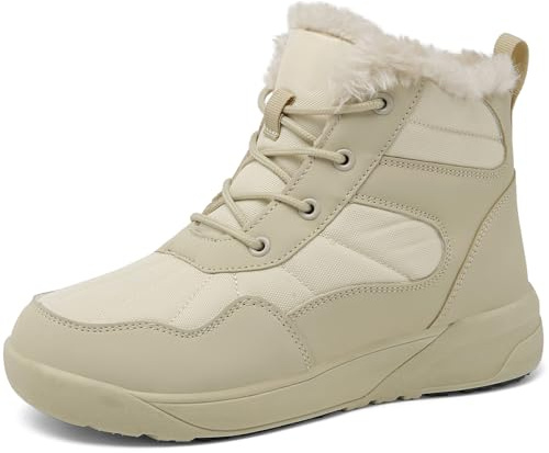 ChayChax Stivaletti da Neve Donna Stivali Invernali Scarponcini Foderato Caldo Scarpe Inverno Impermeabili Stivaletti con Stringate,Beige,41 EU