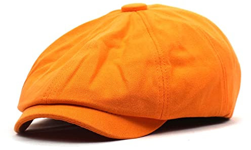 Schiebermütze Herren Solide Baumwolle Newsboy Duckbill Caps Männer Flache Schirmmütze Fischgrätenmuster Frauen Maler Baskenmütze Hüte, Orange, 55-60 cm