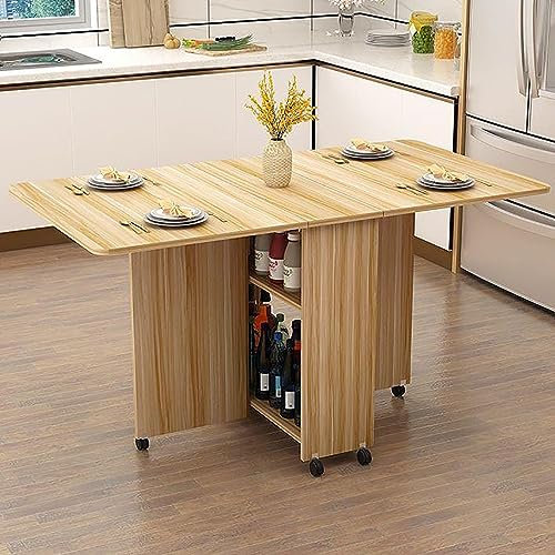 Klappbarer Esstisch, Drop-Leaf-Tisch, Multifunktionaler, Platzsparender Esstisch mit 6 Rollen und 2 Lagerregalen, Klappbarer Küchentisch, Ausziehbarer Esstisch für Küche, Schlafzimmer, Wohnzimmer ( Co