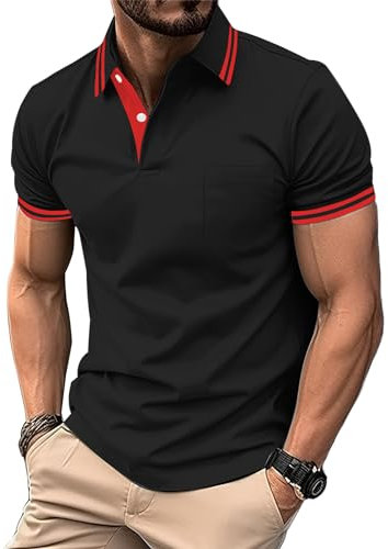 zitysport Poloshirt Herren Kurzarm Shirt Atmungsaktives Golf Polo Shirt Männer Sommer Shirts Sport Basic Slim Fit Tshirt mit Brusttasche Polohemd(Schwarz-XL)