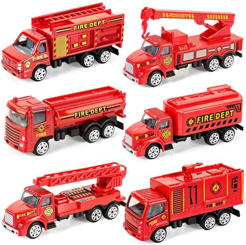 6 Pack Diecast Fire Truck Toy, Mini Alloy Fire Trucks for Toddlers 3-5 Firetruck City Emergency Model Car Toys for Kids Boys Age 3 4 5 6 7 Years Old Goodie Bag Stuffers Birthday Gift