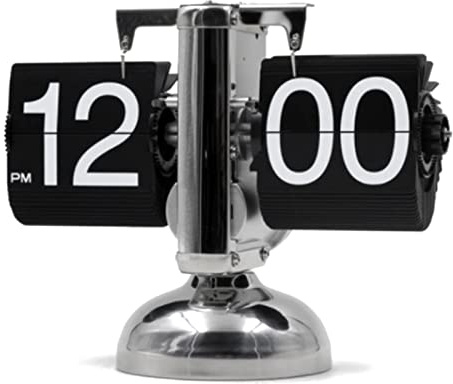 Ejoyous Tischuhr Flip Retro, Vintage Metall Standuhr mit Klappziffern, Mechanische Dekowecker, Lautlos, Schwarz, für Wohnzimmer Schlafzimmer Büro