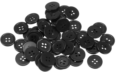 QUARKZMAN 50 Stück Knöpfe 18 mm Nähknöpfe Schwarz Harz Kunststoffknöpfe Flach 4 Loch Runde Bastelknöpfe zum Nähen Bekleidung Hosen Anzüge Jacke Hemden Mantel Blazer Stricken Kardigans