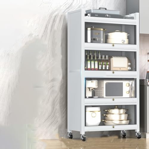 Vorratsschrank Küche 80 cm Breit Hochschrank Küche 60 cm Breit, Bäckerregal, Küchenschrank 5-stöckiges Bäckerregale Standregal Küchen Organizer mit Stauraum(White,42CM_60CM)