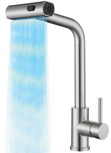 Anleijur Rubinetto Cucina con Doccetta Estraibile, Rubinetto Lavello Cucina Cascata con 3 Modalità, Miscelatore Cucina in Acciaio Inox, Girevole a 360°, Nichel Spazzolato