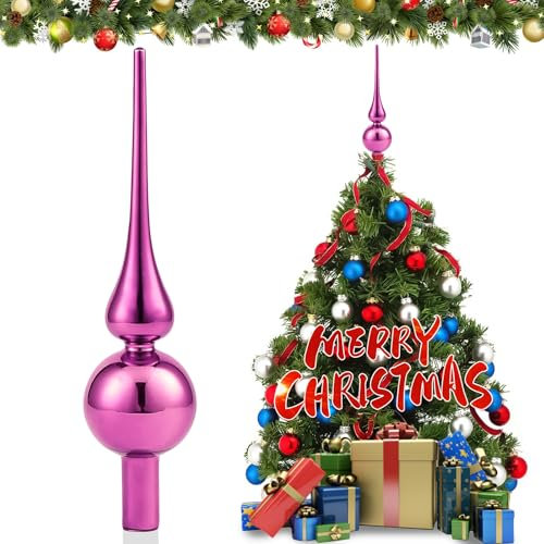 JOYUE Puntale per Albero di Natale, Cima Albero di Natale 26 cm Puntale Albero di Natale Vetro, Punta Albero di Natale Rosa, Christmas Tree Topper Decorazione Natalizie (Rosa)
