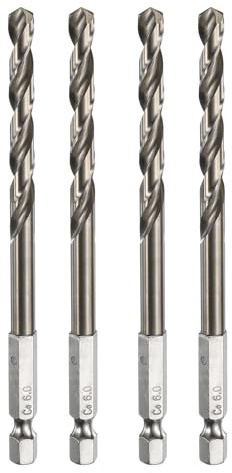 sourcing map 4 brocas helicoidales M35 de acero de alta velocidad de cobalto de 6 mm de diámetro con cambio rápido de vástago hexagonal de 1/4 pulgadas para metal, acero, cobre, aluminio, aleación de