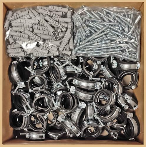50 Stück Gelenk Rohrschellen mit Dübel und Stockschrauben Set 1 1/2 Zoll für Rohr AußenØ 48-51 mm