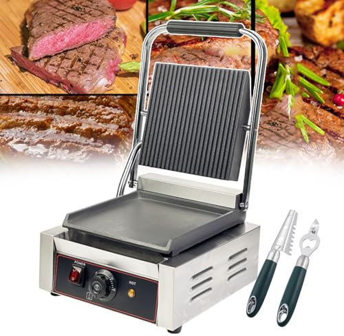 CAFIEDR Commercial Electric Sandwich Makers And Meat Press Grill, Large Heating Plates 8.4 * 8.3 Inch, 11 * 9.4 Inch, Stainless Steel Electric Heating Plate Grill For Camping, Whol/Smoo (Smooth)