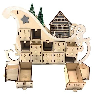 PartyKindom Holz Weihnachts Countdown Kalender Kreative Countdown-dekoration Stabiler Schlitten Holzdeko Für Zuhause Oder Büro Einfache Installation Diy-malspaß Ohne Batterie