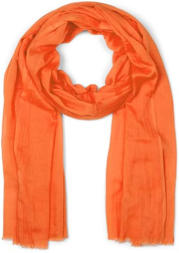 styleBREAKER Damen Schal Leicht & Transparent mit kurzen Fransen | Einfarbiges Halstuch für Frühling und Sommer | Weiches großes Schultertuch 188 x 100 cm, Farbe:Orange