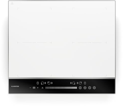 Klarstein DualTone Flex Induktionskochfeld - 4-Zonen Induktionsherd, 7200 W, Flex-Zonen, Schieberegler & Timer, Thermoboost, Weiß, Aluminiumrahmen, 59 cm Design