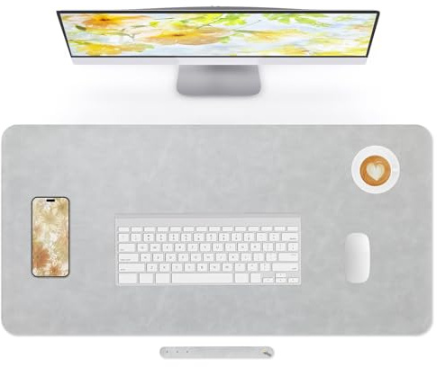 Lllunimon Cuero Almohadilla de Mesa para el ratón Desk Pad Large Mouse Pad Mat Antideslizante Tabla Computadora Portátil Bloque de escritura Oficinas y Familias (Gris claro, 90x43cm)