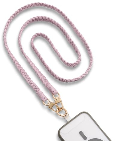 MORSUNBELA Handykette Handyband zum Umhängen Geflochten 124 cm Lila | Baumwollschnur im Makramee-Stil, ideal zum Fotografieren, Arbeiten und Einkaufen, hält Ihr Smartphone griffbereit