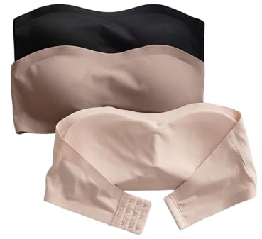 GORGLITTER Women's Strapless Wireless Bandeau Bras Seamless No Show Comfy Everyday Tube Bralettes (Pace of 3) Black Multicolor Large
