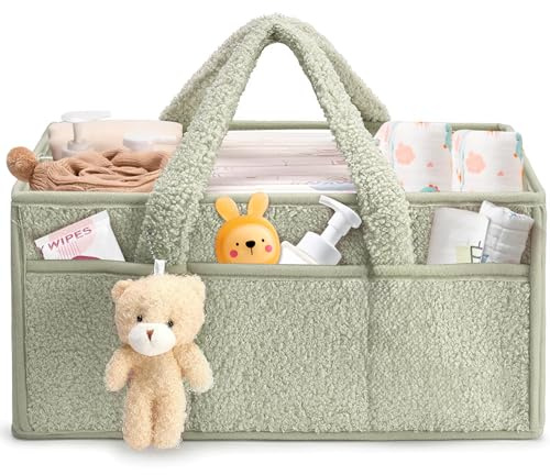 CHANXIUZAI Baby Wickeltasche Organizer，Baby-Windel-Caddy Organizer für Wickeltisch，Multifunktional Tragbar Wickel Organizer für Feuchttücher und Babysachen (Grün)