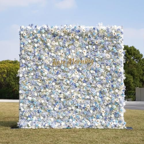Parete di fiori artificiali di ortensia blu e viola ad alta densità su base di tessuto 5D, pianta verde artificiale, parete di fiori artificiali adatta per matrimoni, servizi fotografici(1*2m/3.28*6.5