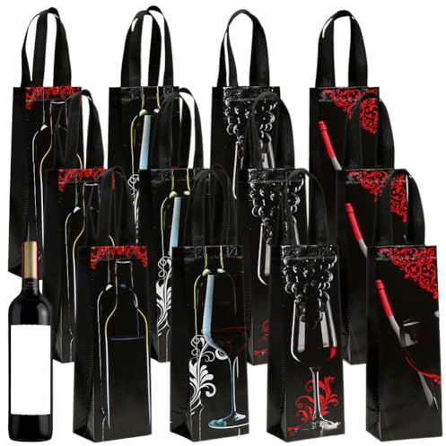 12 Stück Flaschentüten Für Weihnachten,Weihnachten Wein Geschenktüte,Weihnachtliche Kraftpapier-Geschenktüten Für Weinflaschen,Flaschentüten Für Einzelne Wein Mit Griffen,Für Wein Whisky (Stil-E)