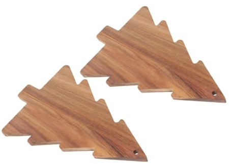 COLLBATH Tablas De Cortar Navideñas Forma De Árbol De Navidad 2 Piezas Madera Natural Uso Versátil para Servir y Cortar Alimentos Hogar Restaurante Fiestas