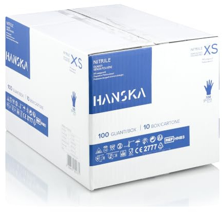 HANSKA Paquete de 1000 guantes desechables de nitrilo Azul - Sin polvo - Desechables - Ambidiestros - Base de goma - Apto para uso médico y manipulación de alimentos (1000, XS)