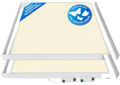 prosto 2x LED Lichtpaneel 62x62 Warmweiß 3000K 4000lm mit Aufbaurahmen | Warmweißes Licht für eine angenehme Atmosphäre. Ideal für Cafeterien, Speiseräume, Sozialräume, Ruhezonen und Lesebereiche.