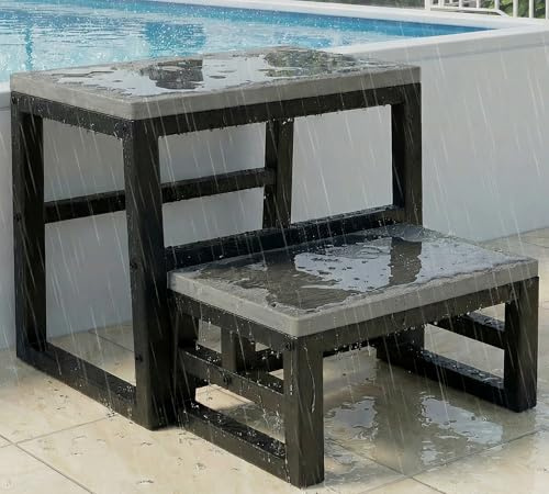 2 Step Stool Nestable for Adults Kids, Waterproof HDPE Non-Slip Top Kitchen Steps, Heavy Duty Foot Step Supports up to 230 kg, All-Weather Foot Stool for Bedroom, Hot Tub, Bathroom, Toilet, Library