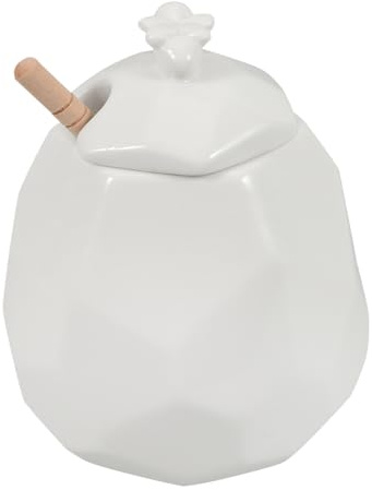 NOLITOY Ceramic Honey Storage Jar with Lid and Wooden Dipper Stick Honey Pot for Syrup Jam Spill-resistant Kitchen Container for Home and Restaurant Use