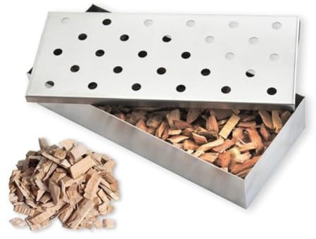 MoSundi Scatola per affumicatura in acciaio inox da 30,5 cm, con coperchio incernierato, per barbecue a carbone o a gas, pellet e trucioli di legno, argento