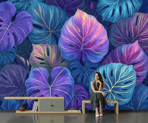 Photo Wallpaper Psychedelic Monstera Leaves 400 X 280 Cm Wall Mural Non-Woven Poster Photo Wallpaper Kids Fashion Tropical Plant Prints Home Decoration Wall Covering Papel Mural