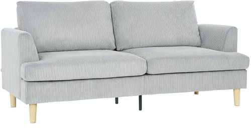 HOMCOM 3-Sitzer-Sofa mit Armlehnen Federkern 188 x 80 x 86 cm Hellgrau | Couch, Gepolstert Polstersofa mit Kord-Optik, Loungesofa für Wohnzimmer, Schlafzimmer