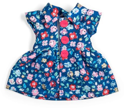 Bigjigs Toys Navy Floral Dress- Small | Doll Clothes | Blue Flower Pattern | Collared Dresses for Kids' Dolls | Ragdoll Outfits | Soft Toy Clothing for Toddlers | Fashion Gifts for 2+ Year Old Children
