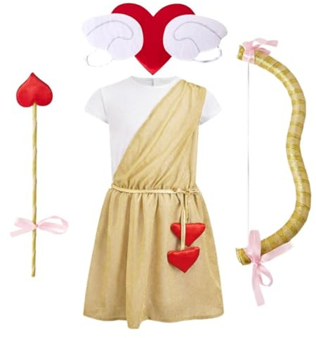 Lito Angels Disfraz Cupido Niño Traje Ángel Infantil con Alas Arco Flecha Toga Romana para Carnaval Fiesta San Valentín