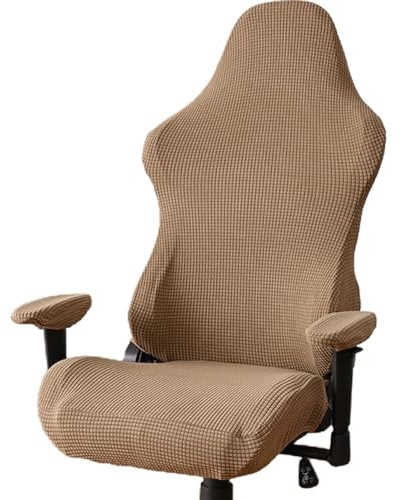 Funda para Silla Gaming Elástica de Polar Antipolvo, Color Marrón Claro, Cubierta Completa y Lavable para Reposabrazos de Silla de Oficina y Sala de Informática