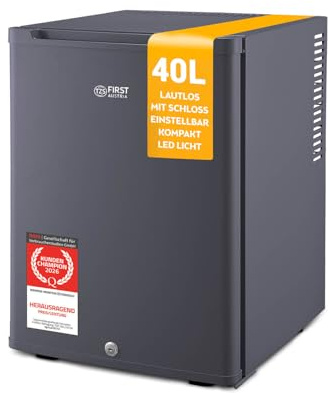 TZS First Austria - Mini réfrigérateur 40L silencieux - Petit mini-frigo avec porte réversible et lumière intérieure - Minibar pour camping, bureau, chambre & hôtel - Anthracite