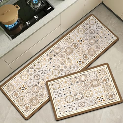 Alfombra Cocina 50X80Cm Amarillo Beige Alfombra Vinilica Cocina Cuero,Modernas Lavable Antideslizante Anti Fatiga para Pasillo, Comedor,Hogar Alfombrilla Cocina