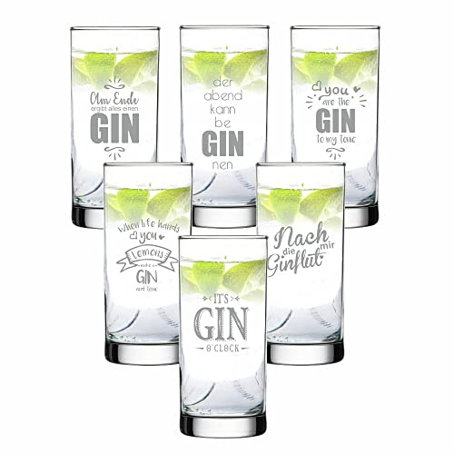 6er Set Gin •am Ende ergibt Alles einen Gin •der Abend kann beGINnen •You Are The Gin to My Tonic •It's Gin o'clock •nach Mir die GINflut •When Life Hands You Lemons Make a Gin and Tonic