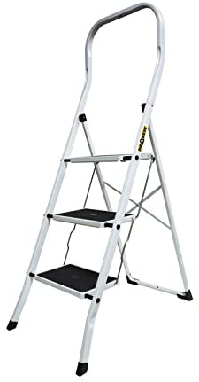 DRABEST Leiter Pro Stahl - Für Büro, Gastronomie, Langlebig und rutschfest - Vielseitig und langlebig - Tragkraft bis zu 150 kg - 3 Stufen - 0,47 x 1,4 x 0,77 m