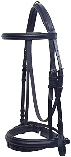 Leather Comfort Horse Bridle Padded With Free Rubber Reins Dressage (PONY, BLACK)