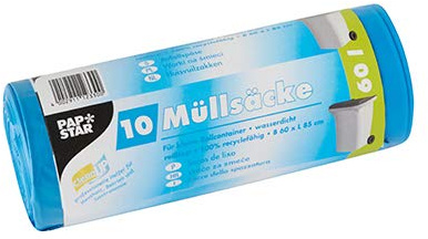 PAPSTAR 10 Müllsäcke, LDPE 60 l 85 cm x 60 cm blau, Sie erhalten 9 Packungen á 10 Stück (insgesamt 90 Stück)
