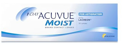 ACUVUE MOIST 1-DAY for Astigmatism Tageslinsen – Tageskontaktlinsen mit -0.50 dpt, Cyl -2.25, Ach 70 & BC 8.5 – UV Schutz, feuchtigkeitsspendend & angenehmes Tragegefühl – 30 Linsen