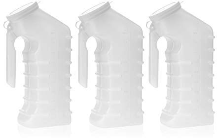 Dealmed Male Urinal with Attached Cover – Portable Urinals for Men with Translucent Receptacle, Shields Odors and Avoids Spills, 1 Ounce Increments Up to 1000 cc, 3/pk