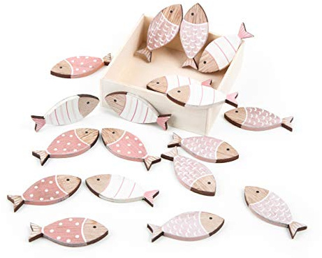 Logbuch-Verlag Holzfische Deko 18 Stück 6 cm - Maritime Streudeko Fische Holz beidseitig bemalt - Tischdeko Taufe Firmung Kommunion Basteln Scrapbooking