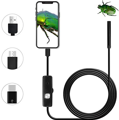 USB Android Endoskop 2,0 Megapixel CMOS HD 2 in 1 wasserdichte Endoskop Inspektionskamera Starre Schlangenkabel für Smartphone Tablet-Gerät EnDoskopkamera Mit Licht Mini Kamera Endoskop Kamera (2m)