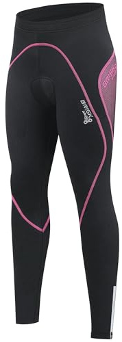 Women Cycling Trousers with Reflective Zips - Stretchable Cool Max Padded Cycling Tights, Thermal Leggings for Cycling, Hiking, Skiing and Running Tights (UK, Alpha, M, Regular, Regular, Black/Pink)