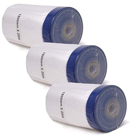 gws 3 Rollen Abdeckfolie für Maler- und Gipsarbeiten, Malerfolie mit Klebeband, Maskerband mit starker Haftung & einfach entfernbar1800 mm x 20 m