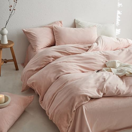 Lanqinglv - Juego de ropa de cama (155 x 220 cm, franela de algodón, funda nórdica con cremallera y 1 funda de almohada de 80 x 80 cm), color rosa