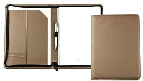 DELMON VARONE - Personalisierbare Schreibmappe DIN A4 „EcoAppleLeather“ Braun, Recycled Öko Apfel Leder Konferenzmappe mit Notizblock, Stiftschlaufe & Steckfächer, Businessmappe mit Reißverschluss